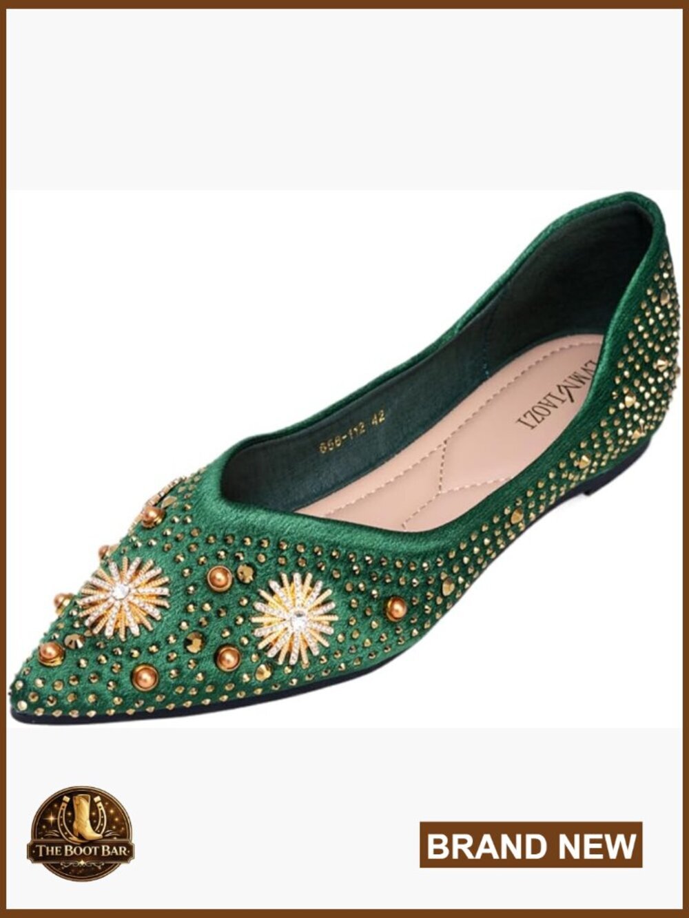 Pointed Toe Rhinestone Flats with Memory Foam, Wedding Work Casual Shoes